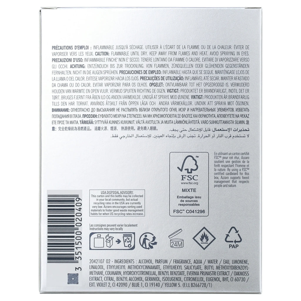 Azzaro Chrome Eau De Toilette Spray, Cologne for Men, 3.4 Oz