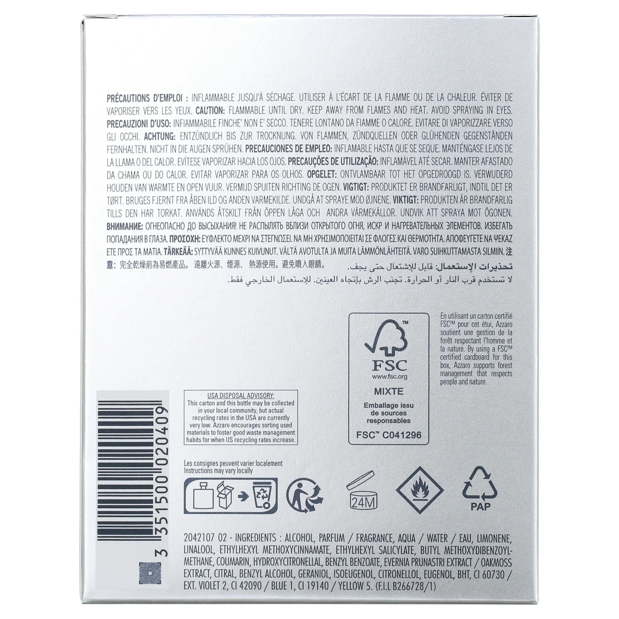 Azzaro Chrome Eau De Toilette Spray, Cologne for Men, 3.4 Oz